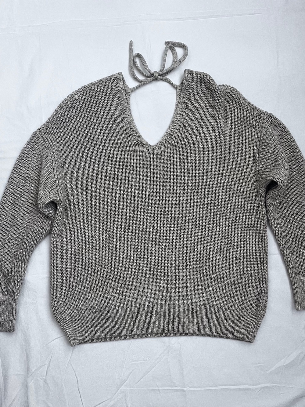 LOFT Gold V-Neck Tie-Back Women's Sweater